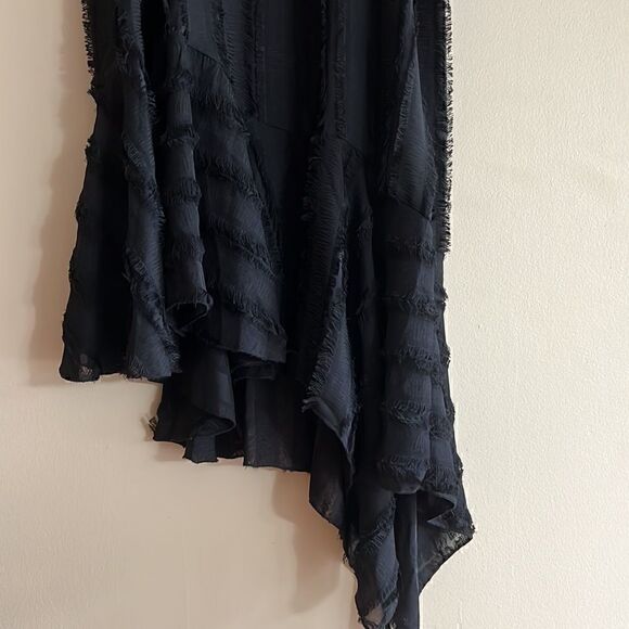 NWT Anthropologie Eri +Ali Black Fringed Asymmetrical Slip Midi Dress size S - Picture 6 of 12